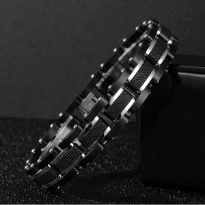 Zillaly Men's Stainless Steel Bracelet in Black & Blue Ion-Plated Black